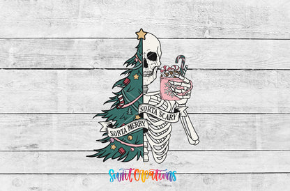 Sorta Merry Sorta Scary artwork detail for the finished 16 oz tumbler
