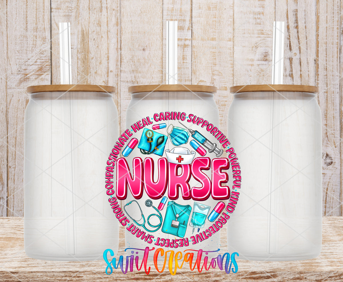 Nurse Appreciation frosted glass tumbler mockup with bamboo lids and straws