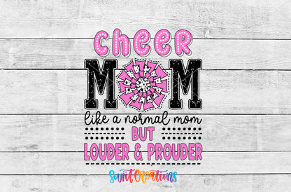 Cheer Mom Louder and Prouder artwork detail for the finished 16 oz tumbler