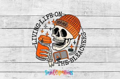 Hockey Mama Living Life on the Bleachers artwork detail for the finished 16 oz tumbler