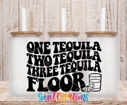 One Tequila Two Tequila Floor frosted glass tumbler mockup with bamboo lids and straws