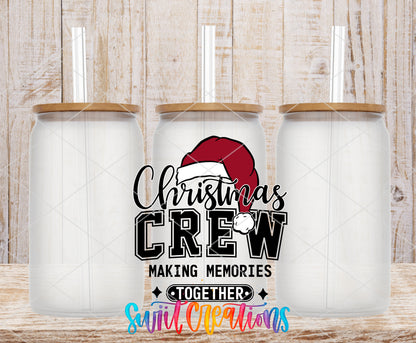Christmas Crew frosted glass tumbler mockup with bamboo lids and straws