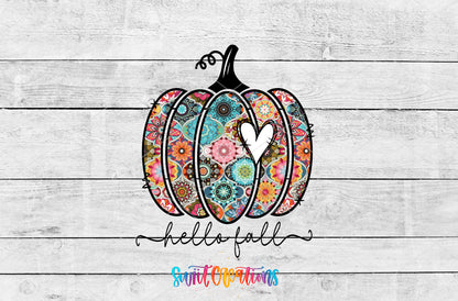 Hello Fall Floral Pumpkin artwork detail for the finished 16 oz tumbler