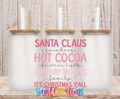 It Is Christmas Yall frosted glass tumbler mockup with bamboo lids and straws