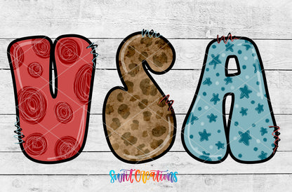 USA Patterned Letters artwork detail for the finished 16 oz tumbler