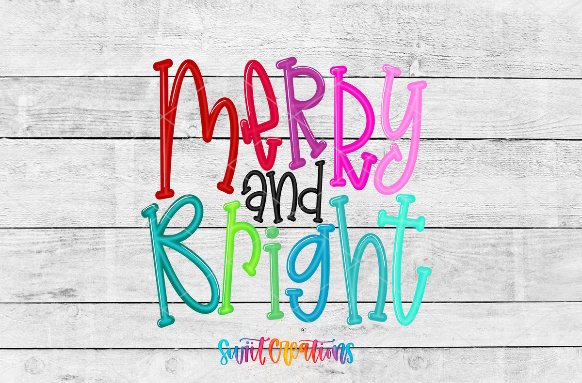 Merry and Bright Colorful Script artwork detail for the finished 16 oz tumbler