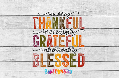 Thankful Grateful Blessed artwork detail for the finished 16 oz tumbler