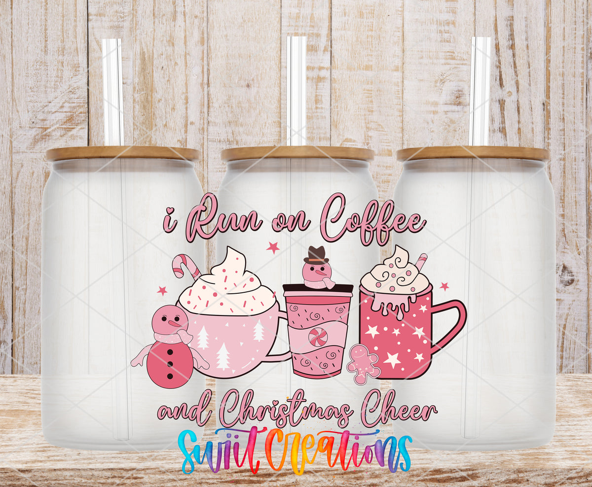 Coffee and Christmas Cheer Pink Drinks frosted glass tumbler mockup with bamboo lids and straws