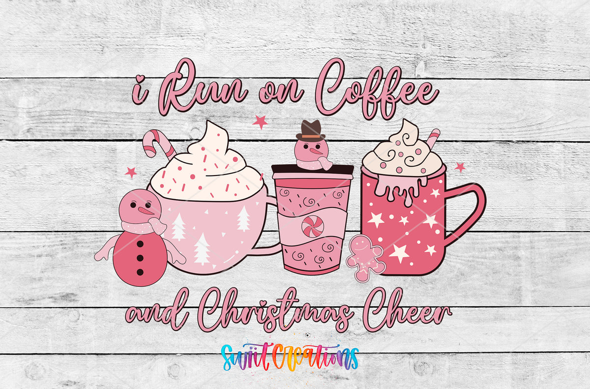 Coffee and Christmas Cheer Pink Drinks artwork detail for the finished 16 oz tumbler