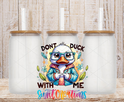 Do Not Duck With Me Glasses frosted glass tumbler mockup with bamboo lids and straws