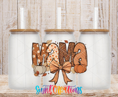 Fall Mama Bow frosted glass tumbler mockup with bamboo lids and straws