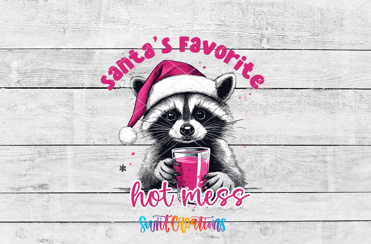 Santa Favorite Hot Mess artwork detail for the finished 16 oz tumbler