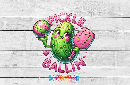 Pickle Ballin artwork detail for the finished 16 oz tumbler