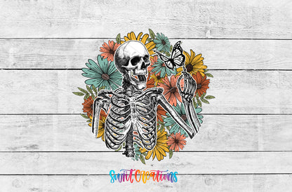 Retro Floral Skeleton artwork detail for the finished 16 oz tumbler