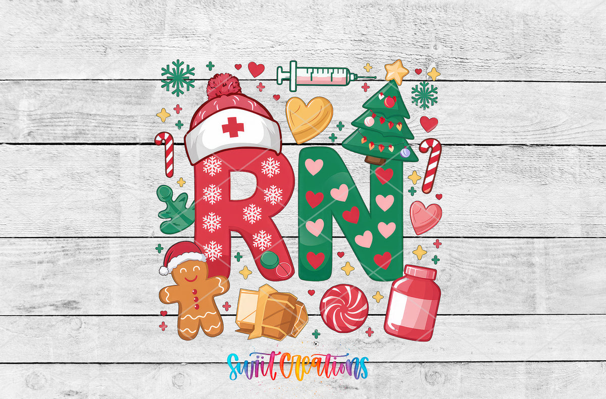 RN Christmas Nurse artwork detail for the finished 16 oz tumbler