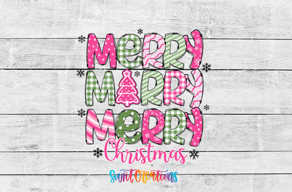 Merry Merry Merry Christmas artwork detail for the finished 16 oz tumbler
