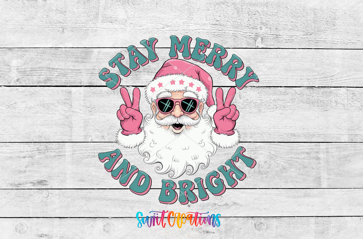Stay Merry and Bright Santa artwork detail for the finished 16 oz tumbler