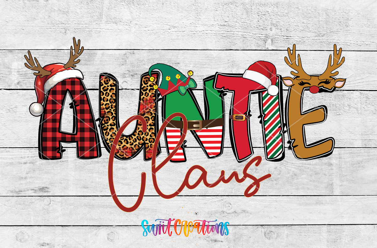 Auntie Claus artwork detail for the finished 16 oz tumbler