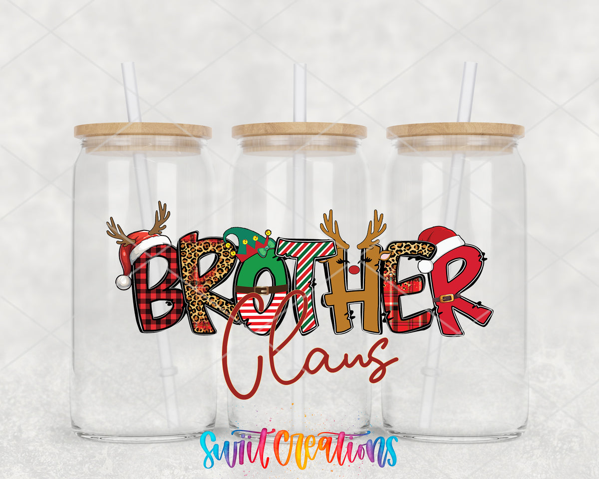 Brother Claus clear glass tumbler group mockup with bamboo lids and straws