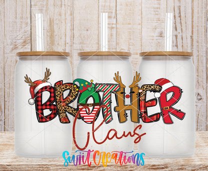 Brother Claus frosted glass tumbler mockup with bamboo lids and straws