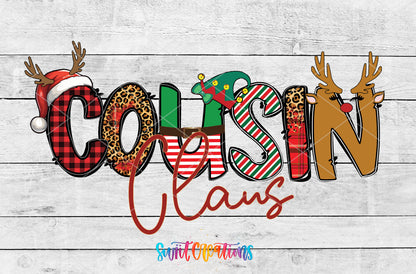 Cousin Claus artwork detail for the finished 16 oz tumbler