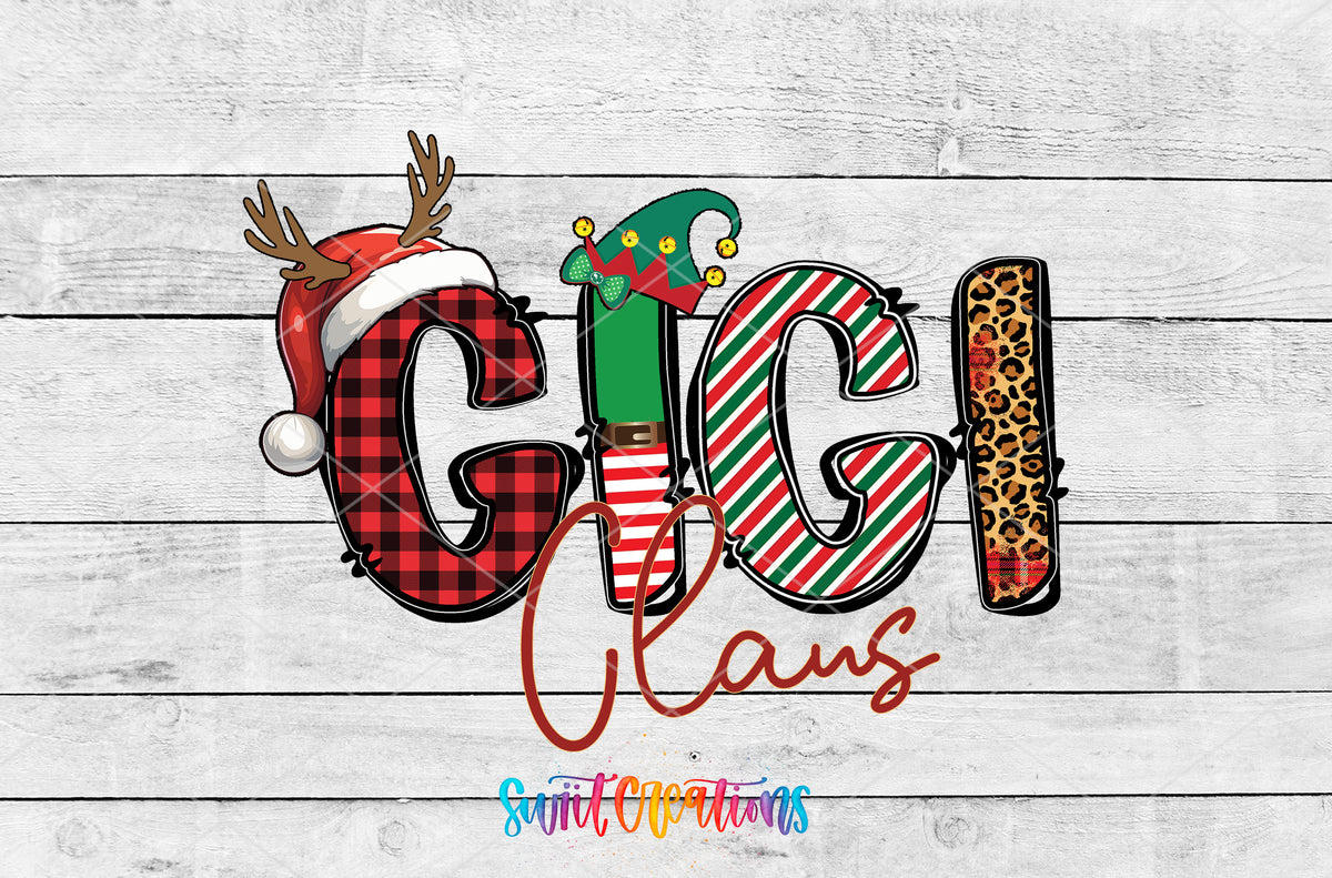 Gigi Claus artwork detail for the finished 16 oz tumbler