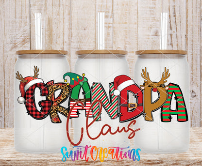 Grandpa Claus frosted glass tumbler mockup with bamboo lids and straws