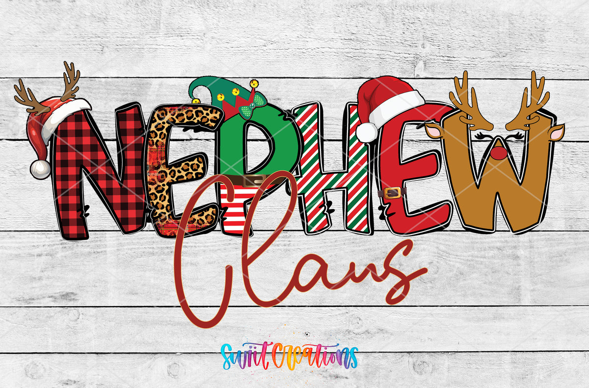Nephew Claus artwork detail for the finished 16 oz tumbler