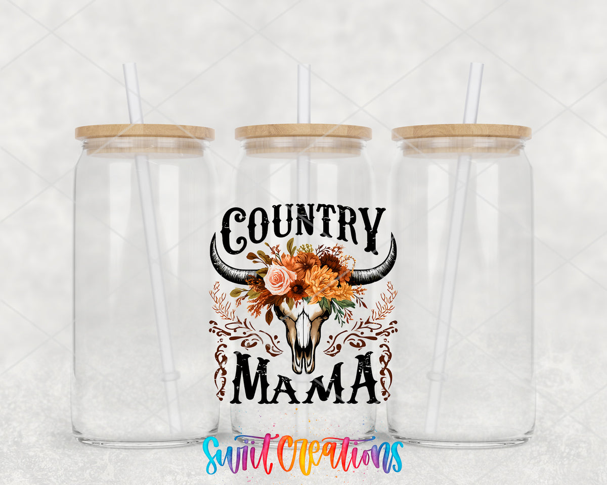 Country Mama clear glass tumbler group mockup with bamboo lids and straws