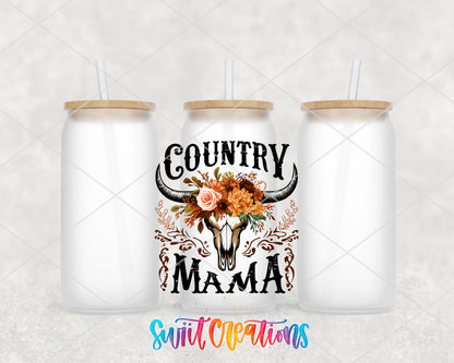 Country Mama frosted glass tumbler group view with lids and straws