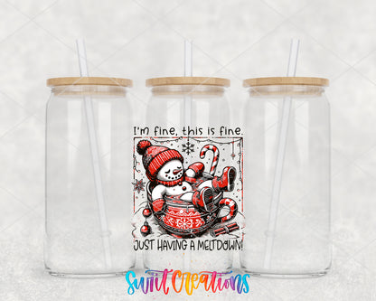 I'm Fine Just Having a Meltdown clear glass tumbler group mockup with bamboo lids and straws