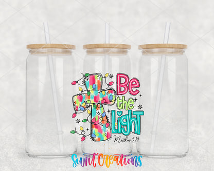 Be the Light clear glass tumbler group mockup with bamboo lids and straws