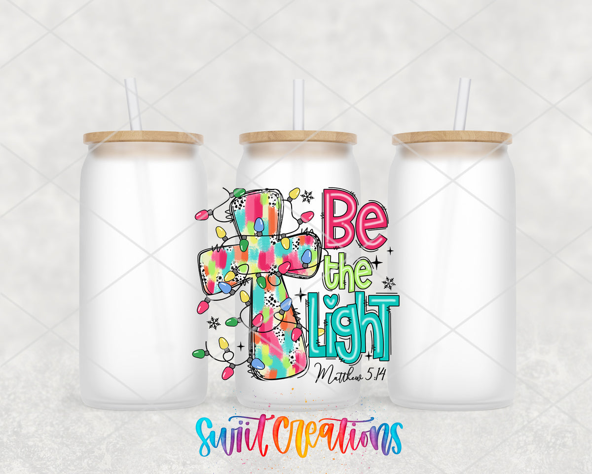 Be the Light frosted glass tumbler group view with lids and straws