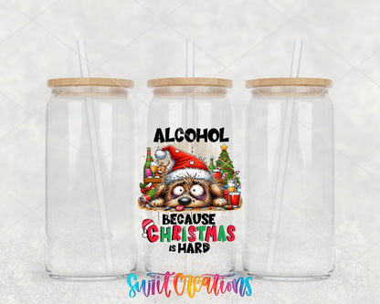 Alcohol Because Christmas Is Hard clear glass tumbler group mockup with bamboo lids and straws