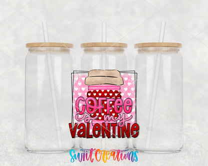 Coffee Is My Valentine clear glass tumbler group mockup with bamboo lids and straws