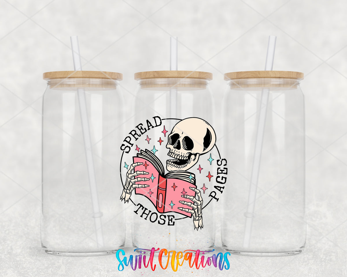 Spread Those Pages clear glass tumbler group mockup with bamboo lids and straws