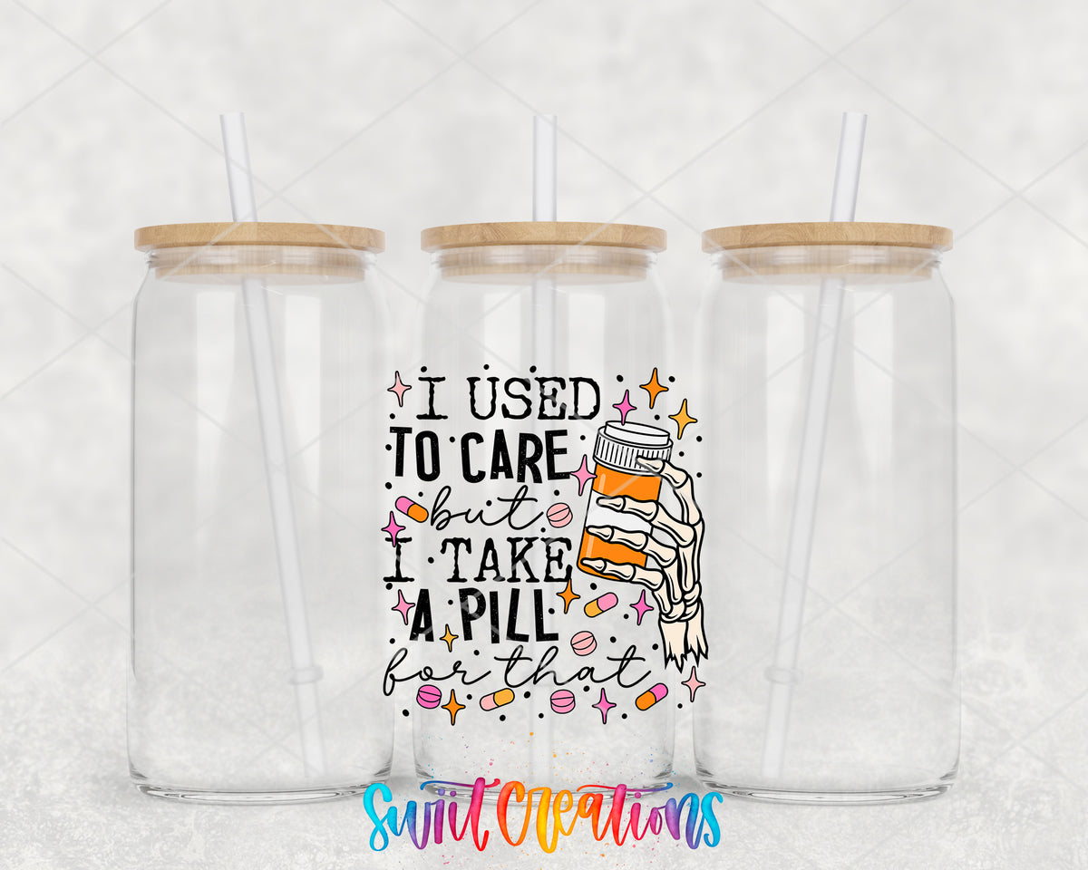 I Used to Care clear glass tumbler group mockup with bamboo lids and straws