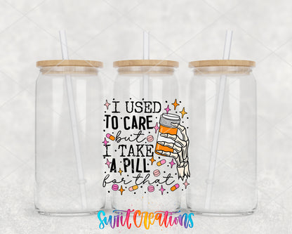 I Used to Care clear glass tumbler group mockup with bamboo lids and straws