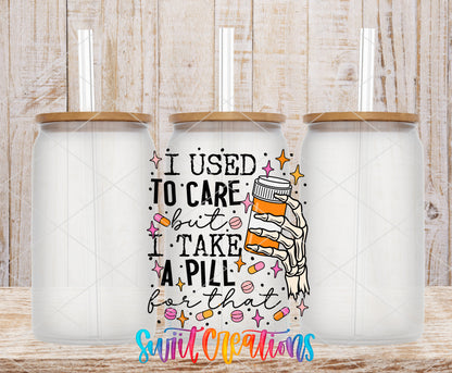 I Used to Care frosted glass tumbler mockup with bamboo lids and straws