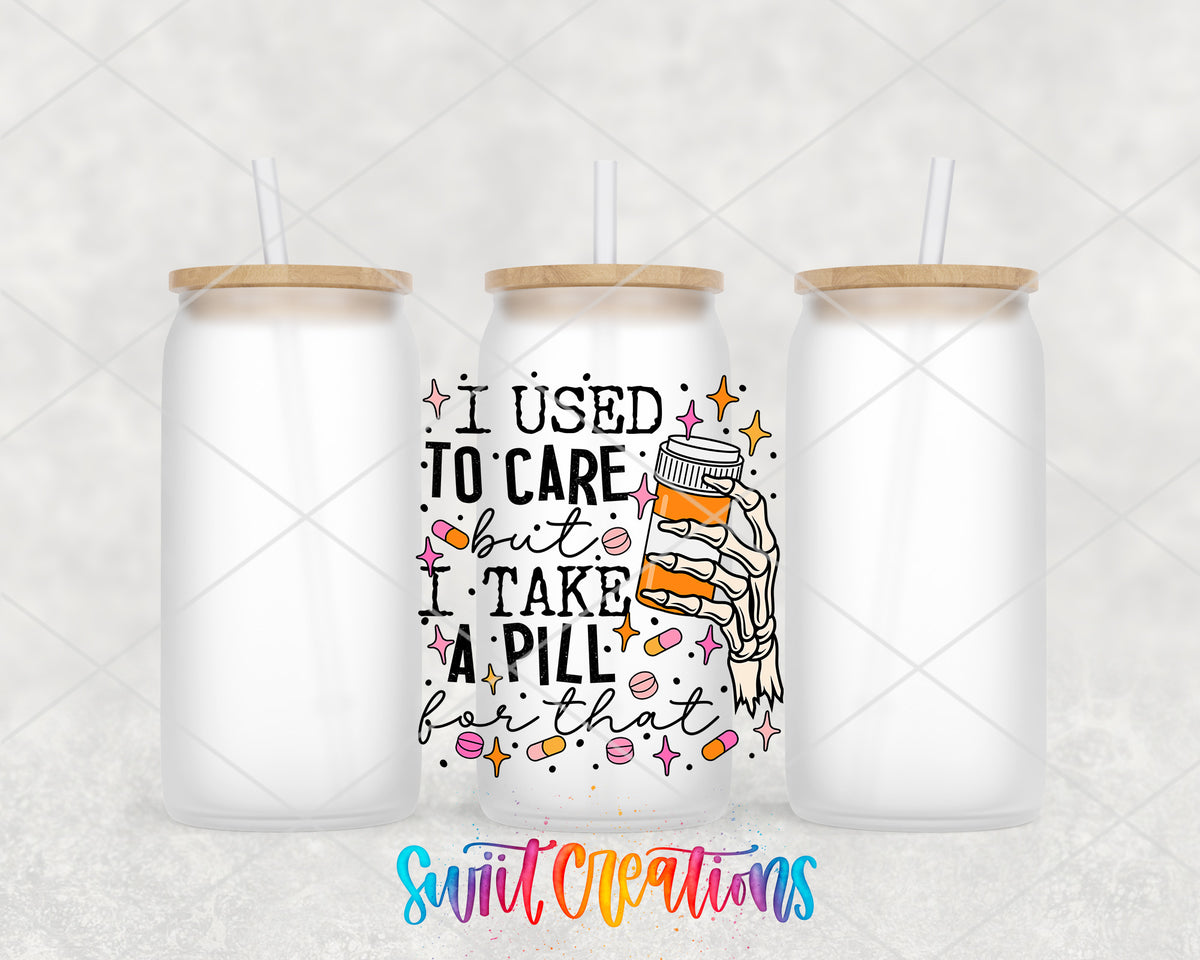 I Used to Care frosted glass tumbler group view with lids and straws