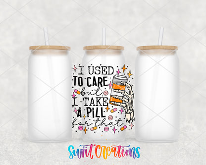 I Used to Care frosted glass tumbler group view with lids and straws