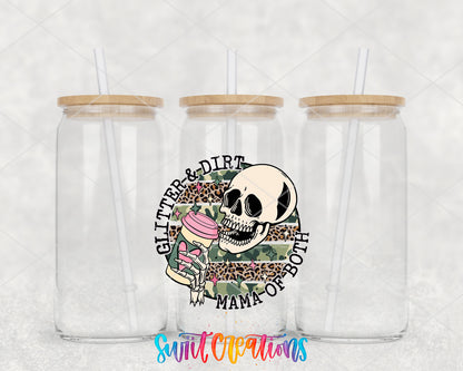 Glitter and Dirt Mama of Both clear glass tumbler group mockup with bamboo lids and straws