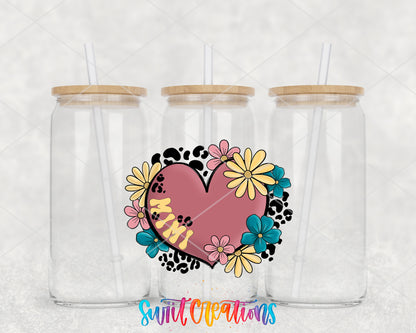 Mimi Floral Heart clear glass tumbler group mockup with bamboo lids and straws