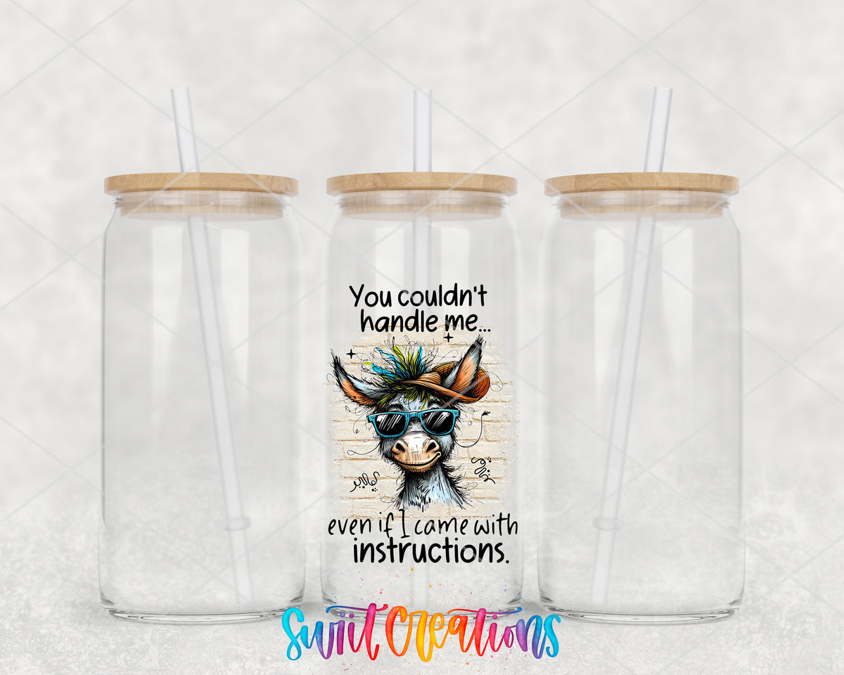 You Couldn't Handle Me clear glass tumbler group mockup with bamboo lids and straws
