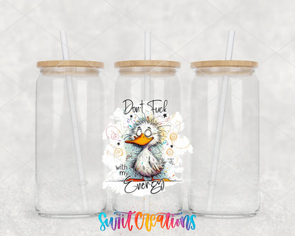 Don't Fuck With My Energy clear glass tumbler group mockup with bamboo lids and straws