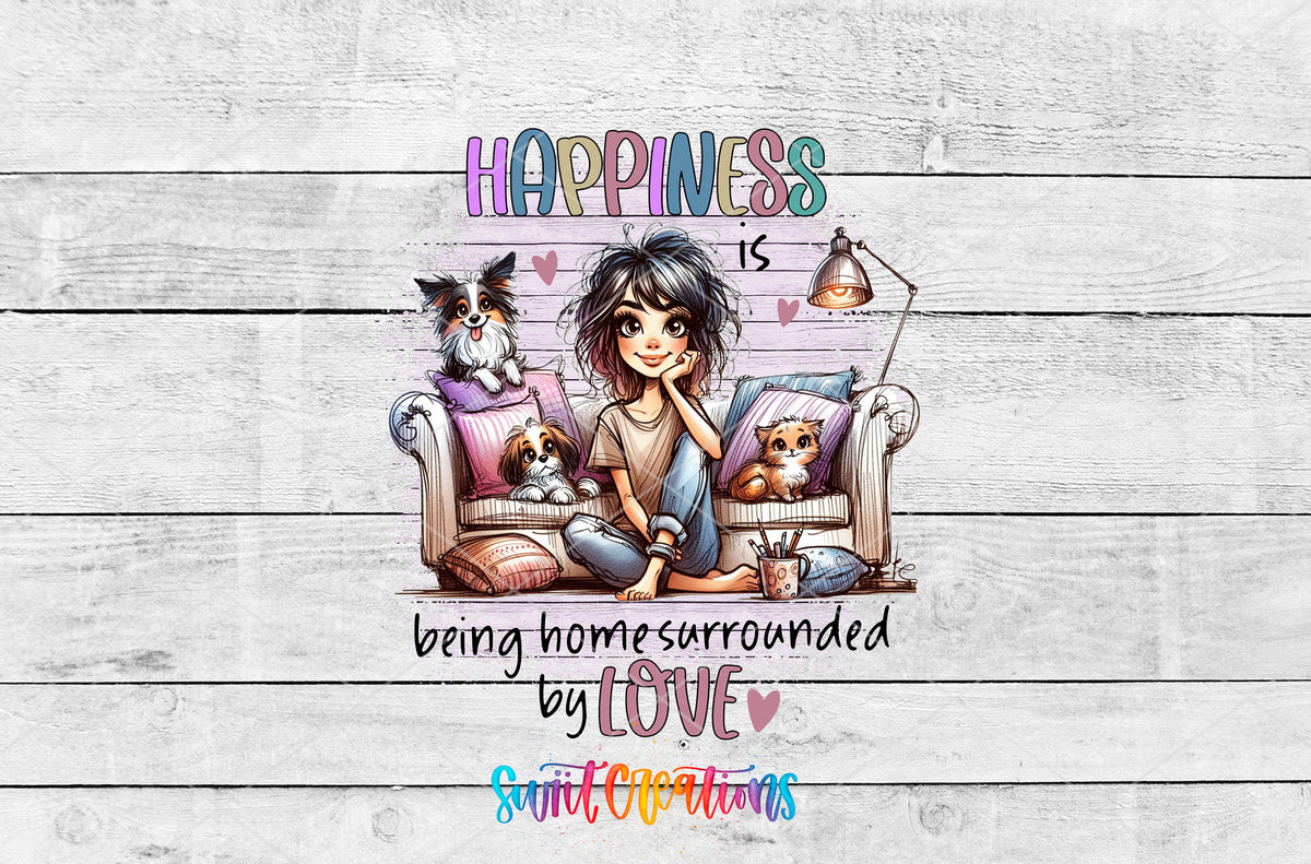 Happiness Is Being Home artwork detail for the finished 16 oz tumbler