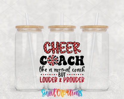Cheer Coach clear glass tumbler group mockup with bamboo lids and straws
