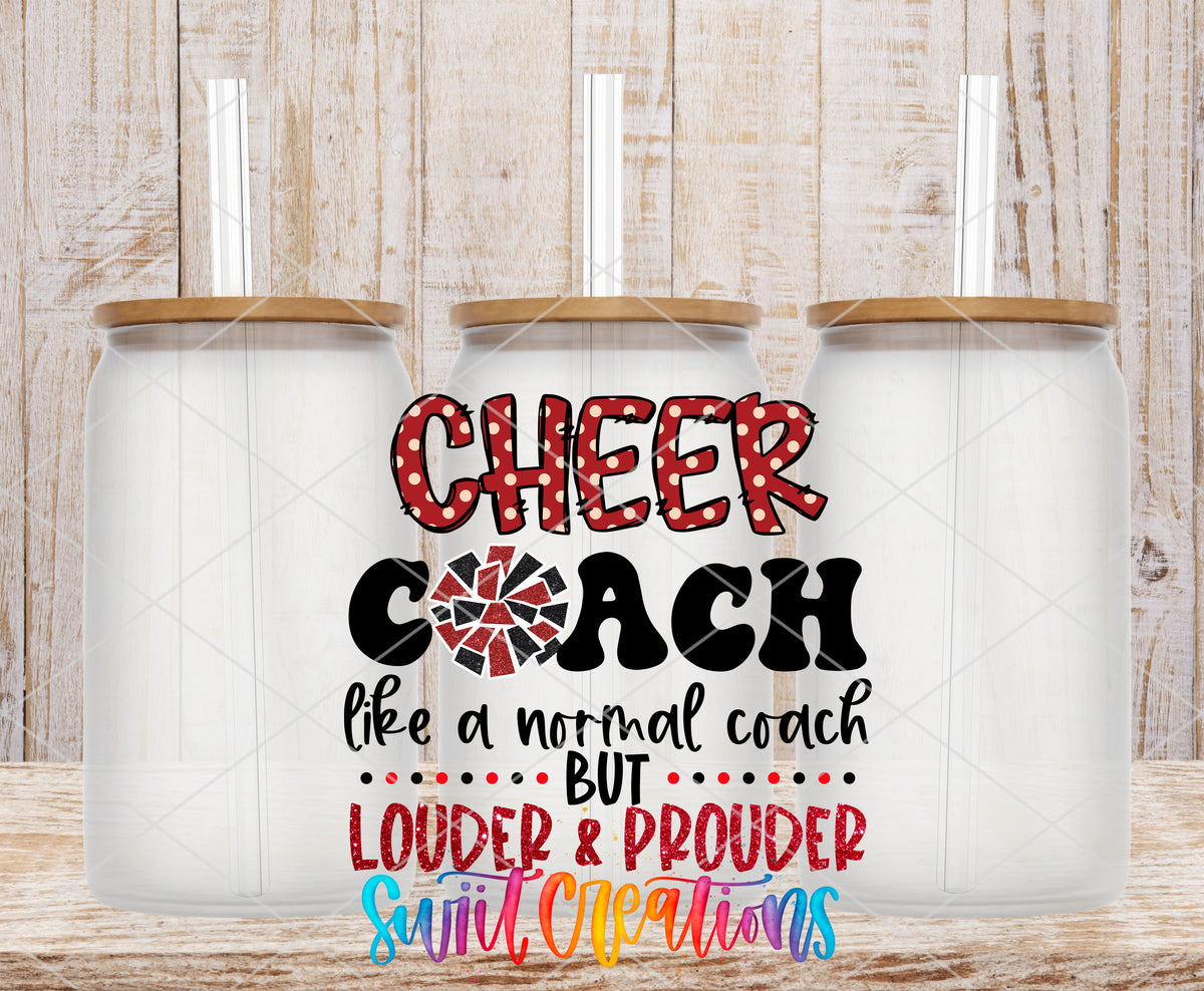 Cheer Coach frosted glass tumbler mockup with bamboo lids and straws