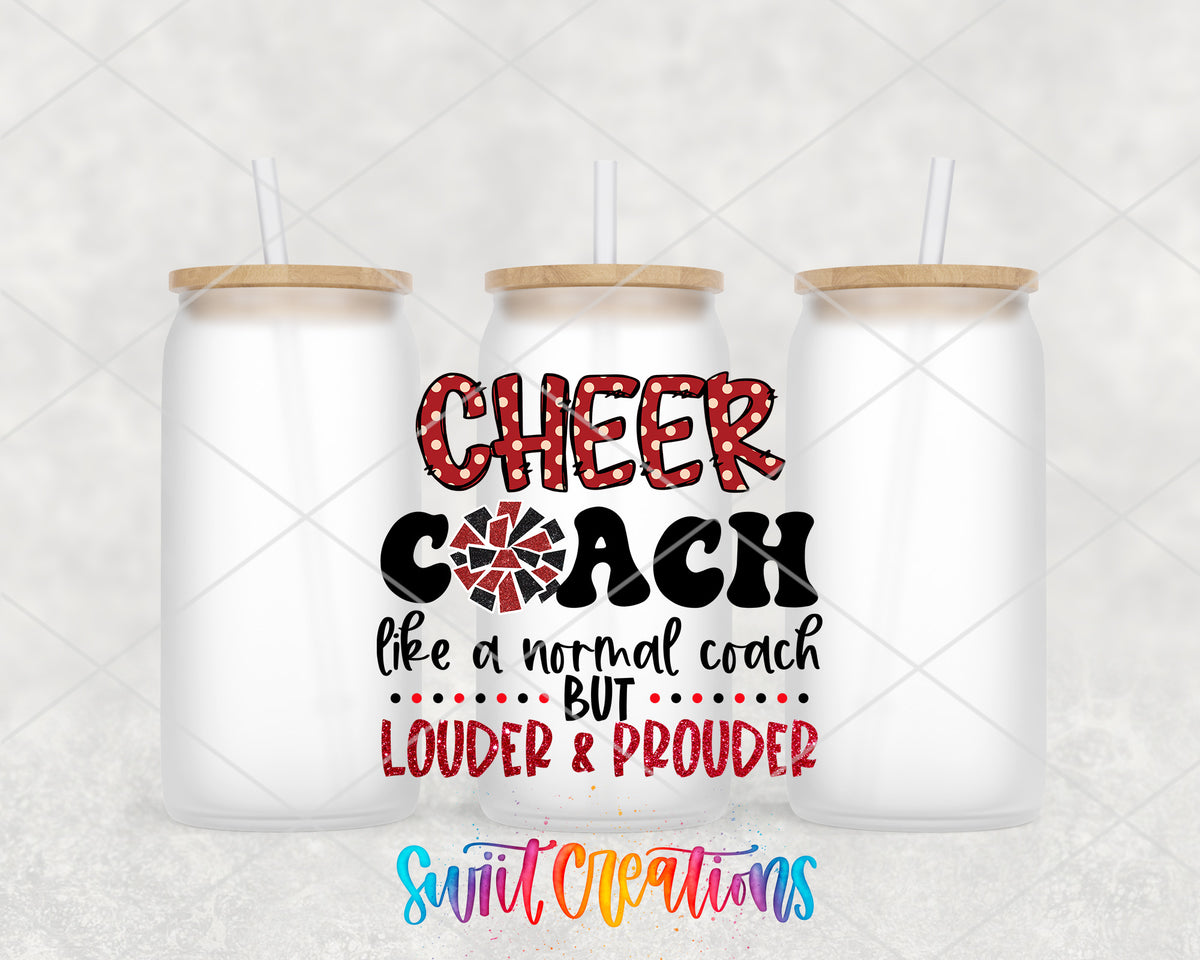 Cheer Coach frosted glass tumbler group view with lids and straws