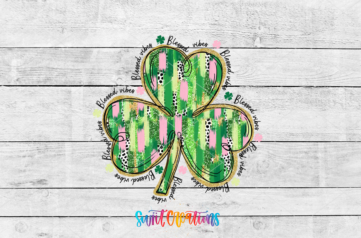 Irish Blessing Clover artwork detail for the finished 16 oz tumbler